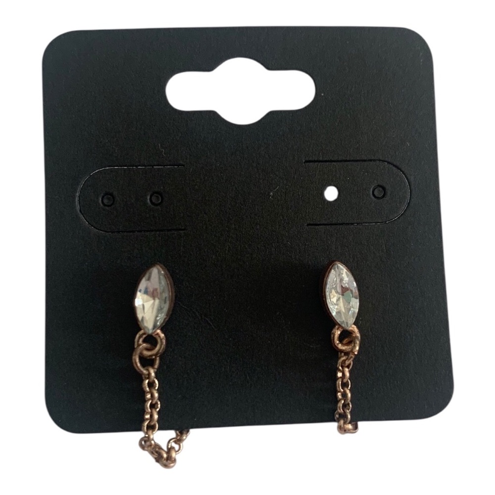 Crystal Drop Chain Earrings - Rose Gold Tone
